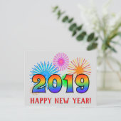 おもしろい、虹は2019年を着色します + "明けましておめでとう! " ポストカード (スタンド正面)