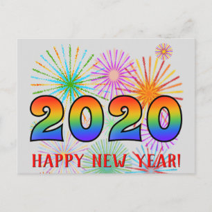 おもしろい、虹は2020年を着色します + "明けましておめでとう! " ポストカード
