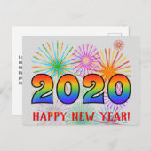 おもしろい、虹は2020年を着色します + "明けましておめでとう! " ポストカード (正面/裏面)