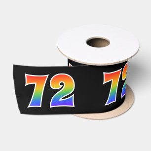おもしろい、虹パターン"72"イベント番号(黒) サテンリボン
