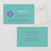 おもしろい、退職したティール(緑がかった色)と紫、DIY Gag 名刺 (正面/裏面)