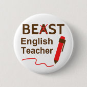 おもしろい、風変り、獣または最も最高のな英語の先生 缶バッジ (正面)