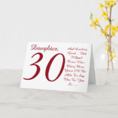 おもしろい、30歳の誕生日、娘、赤と白文字。 カード (黄色い花)