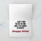 おもしろい、50歳の誕生日、兄弟、赤と白文字。 カード (内部)