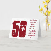 おもしろい、50歳の誕生日、兄弟、赤と白文字。 カード (黄色い花)