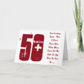 おもしろい、50歳の誕生日、兄弟、赤と白文字。 カード (正面)