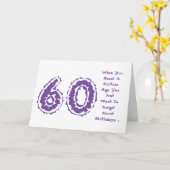 おもしろい, 60歳の忘れ誕生日,紫,白 カード (黄色い花)