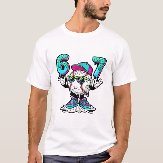 おもしろい 6 7 野球 アイスクリーム Drip Meme Tシャツ (正面)