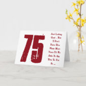 おもしろい、75歳の誕生日、赤と白文字。 カード (黄色い花)