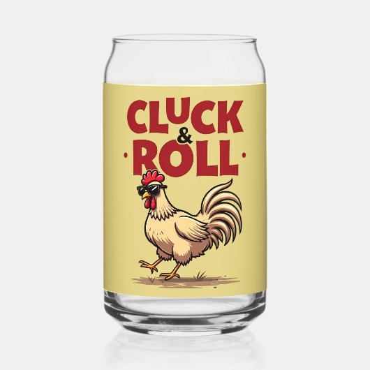 おもしろい「Cluck & 転がRooster Cartoonクールデザイン ガラス缶 (正面)