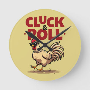 おもしろい「Cluck & 転がRooster Cartoonクールデザイン ラウンド壁時計