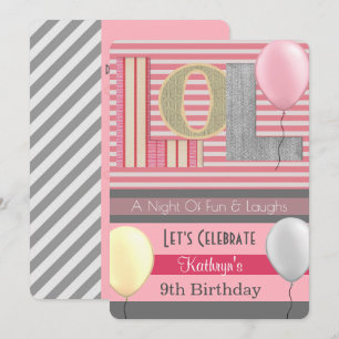 おもしろい「LOL」ガールスランバーパーティー誕生日 招待状