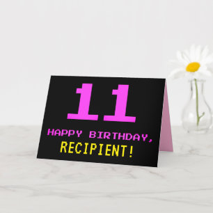 おもしろい, Nerdy,オタク系の，ピンク， 8ビットスタイル11誕生日 カード