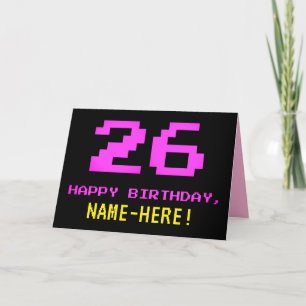 おもしろい, Nerdy,オタク系の，ピンク， 8ビットスタイル26誕生日 カード