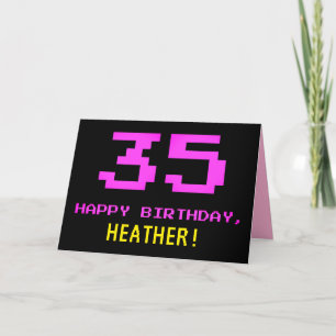 おもしろい, Nerdy,オタク系の，ピンク， 8ビットスタイル35誕生日 カード