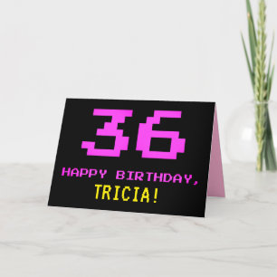 おもしろい, Nerdy,オタク系の，ピンク， 8ビットスタイル36誕生日 カード