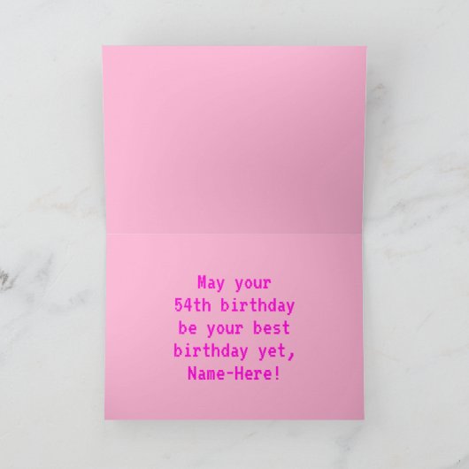 おもしろい, Nerdy,オタク系の,ピンク, 8ビットスタイル54番目の誕生日 カード (内部)