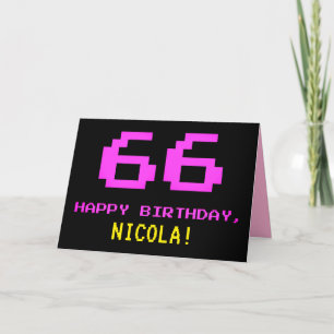 おもしろい, Nerdy,オタク系の,ピンク, 8ビットスタイル66誕生日 カード