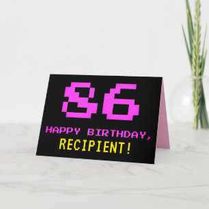 おもしろい, Nerdy,オタク系の，ピンク， 8ビットスタイル86誕生日 カード