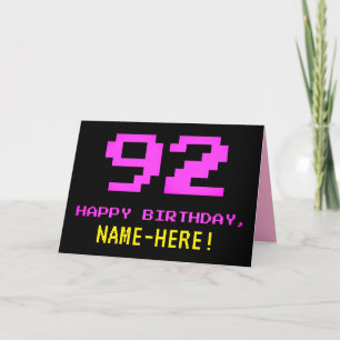おもしろい, Nerdy,オタク系の，ピンク， 8ビットスタイル92番目の誕生日 カード