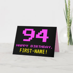 おもしろい, Nerdy,オタク系の，ピンク， 8ビットスタイル94誕生日 カード