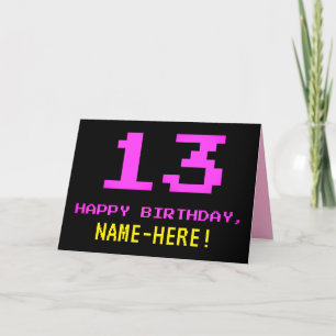 おもしろい、Nerdy、オタク系のPink、8ビットスタイル13誕生日 カード