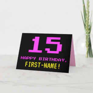 おもしろい、Nerdy、オタク系のPink、8ビットスタイル15誕生日 カード