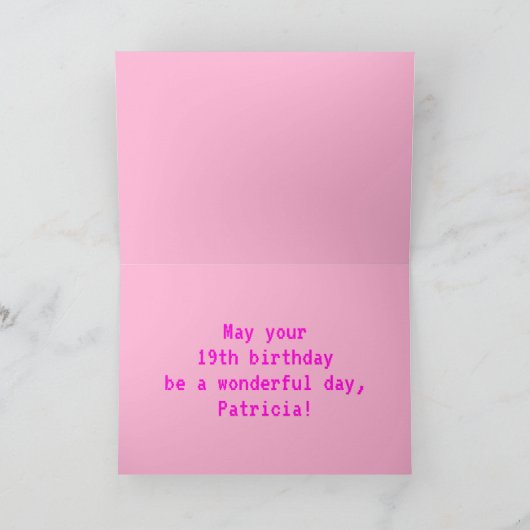 おもしろい、Nerdy、オタク系のPink、8ビットスタイル19誕生日 カード (内部)