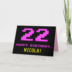 おもしろい、Nerdy、オタク系のPink、8ビットスタイル22誕生日 カード