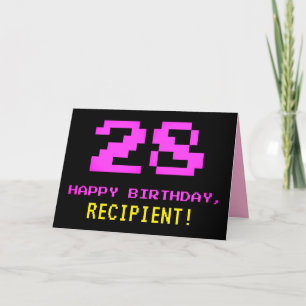 おもしろい、Nerdy、オタク系のPink、8ビットスタイル28誕生日 カード
