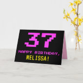 おもしろい、Nerdy、オタク系のPink、8ビットスタイル37誕生日 カード (黄色い花)