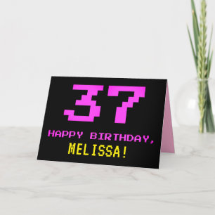 おもしろい、Nerdy、オタク系のPink、8ビットスタイル37誕生日 カード