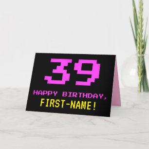 おもしろい、Nerdy、オタク系のPink、8ビットスタイル39誕生日 カード