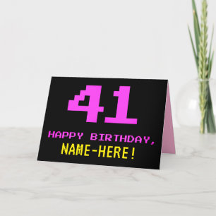 おもしろい、Nerdy、オタク系のPink、8ビットスタイル41番目の誕生日 カード