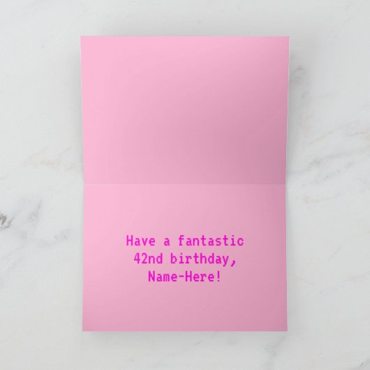 おもしろい、Nerdy、オタク系のPink、8ビットスタイル42番目の誕生日 カード (内部)