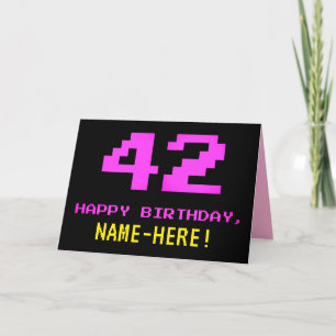 おもしろい、Nerdy、オタク系のPink、8ビットスタイル42番目の誕生日 カード