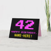 おもしろい、Nerdy、オタク系のPink、8ビットスタイル42番目の誕生日 カード (正面)
