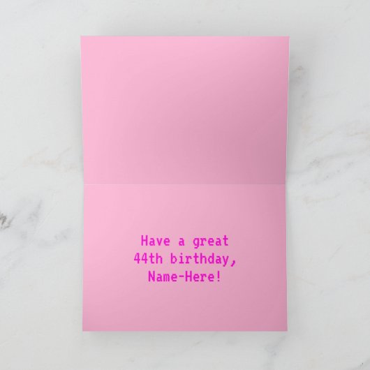おもしろい、Nerdy、オタク系のPink、8ビットスタイル44誕生日 カード (内部)