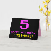 おもしろい、Nerdy、オタク系のPink、8ビットスタイル5誕生日 カード (黄色い花)