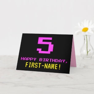 おもしろい、Nerdy、オタク系のPink、8ビットスタイル5誕生日 カード