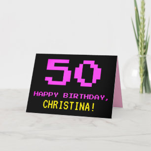 おもしろい、Nerdy、オタク系のPink、8ビットスタイル50誕生日 カード