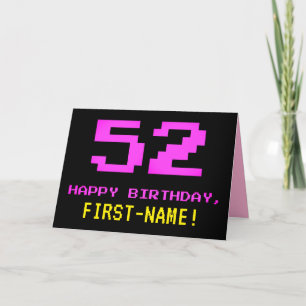 おもしろい、Nerdy、オタク系のPink、8ビットスタイル52番目の誕生日 カード