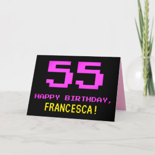 おもしろい、Nerdy、オタク系のPink、8ビットスタイル55誕生日 カード