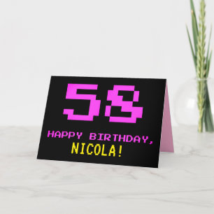おもしろい、Nerdy、オタク系のPink、8ビットスタイル58誕生日 カード