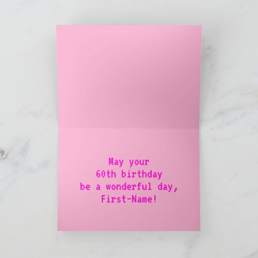 おもしろい、Nerdy、オタク系のPink、8ビットスタイル60誕生日 カード (内部)