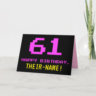 おもしろい、Nerdy、オタク系のPink、8ビットスタイル61番目の誕生日 カード