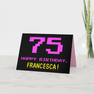 おもしろい、Nerdy、オタク系のPink、8ビットスタイル75誕生日 カード