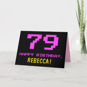 おもしろい、Nerdy、オタク系のPink、8ビットスタイル79誕生日 カード