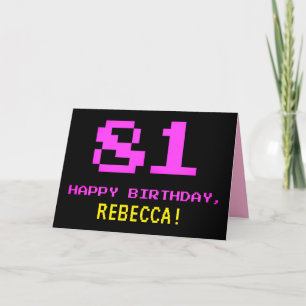 おもしろい、Nerdy、オタク系のPink、8ビットスタイル81番目の誕生日 カード
