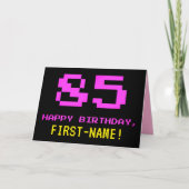 おもしろい、Nerdy、オタク系のPink、8ビットスタイル85誕生日 カード (正面)